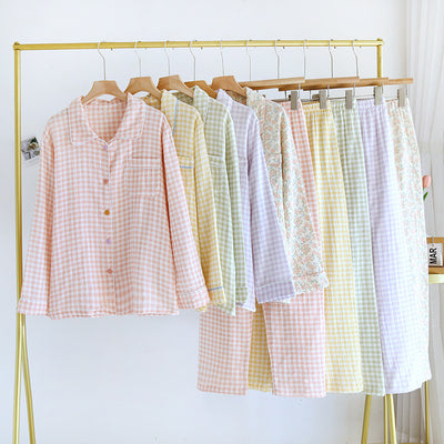 Floral Lapel Sweet Home Wear Pajamas Suit Cotton