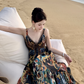 Retro Printed Maxi Dress for Women - Vintage Chic Seaside Vacation Long Dress