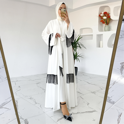 Middle East Dubai Muslim Women's Collage Tassel Elegant Cardigan Robe