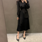 Korean Chic Autumn New V-neck Elegant Elegant Slim-fit Puff Sleeve Pleated Long Sleeve Mid-length Dress For Women