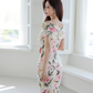 New Style Ladylike Low-Cut V Neck Pleated Waist-Covering Hip Printed Slimming Look Dress For Women