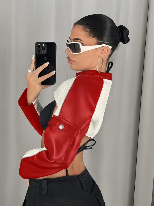 The Rogue Rider Jacket: Color Block Motorcycle Style with Stand Collar & Zipper