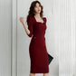 French Korean Office Dress: Slim Three-Quarter Sleeve Hip-Covering Pencil Dress