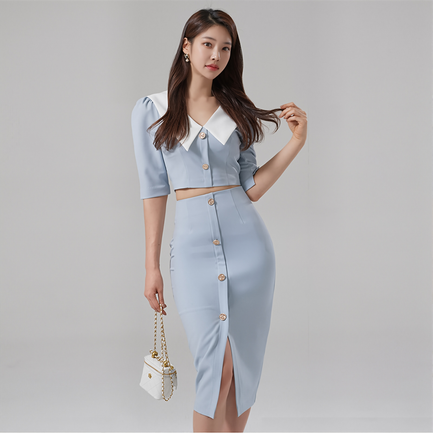 Spring New Socialite Two-Piece Set - V-Neck Top & Hip Slim Fit Skirt for Women
