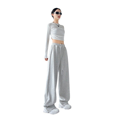Casual Straight-leg High Waist Slimming Wide Leg Pants