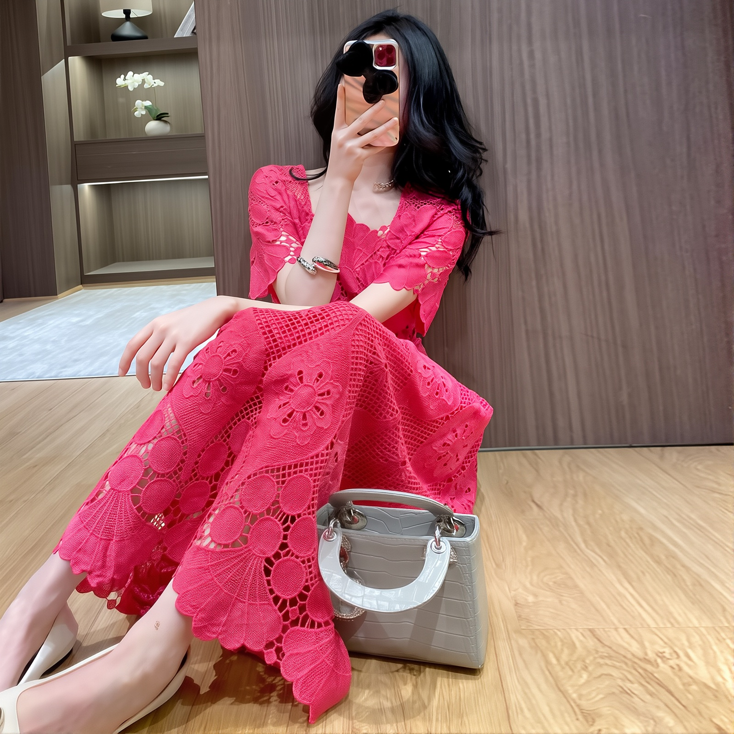 New Waist Fashion Short Sleeve Women's Large Swing Skirt