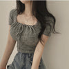 Square Collar Drawstring Short Knitwear Slim Top