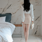 Cross-Border Set 2025 Autumn New Style Socialite Fashion V-Neck Long-Sleeve Top + High-Waisted Pencil Skirt Two-Piece Set