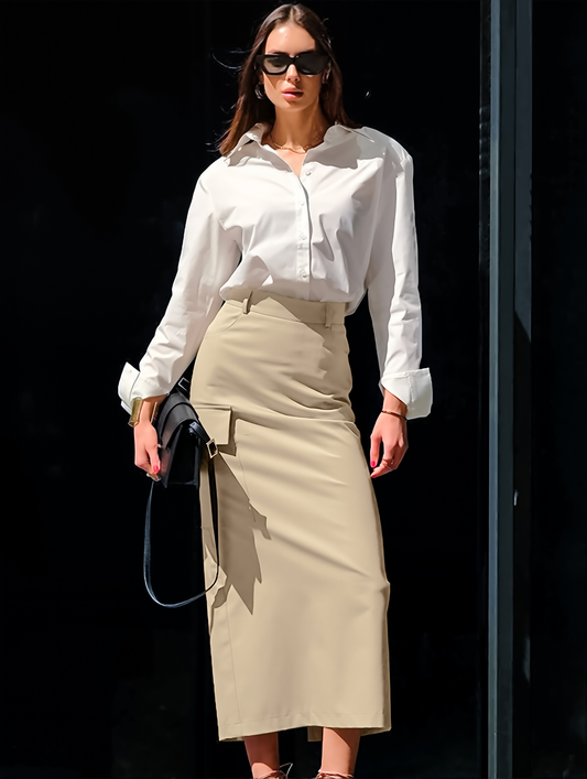 Design Sense Split High Waist Slim-fit Elegant Skirt Autumn And Winter New Niche All-match Solid Color Long Skirt
