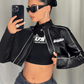 90s Spice Girls Inspired Top - Letter Print Street Style Long Sleeve Leather Jacket