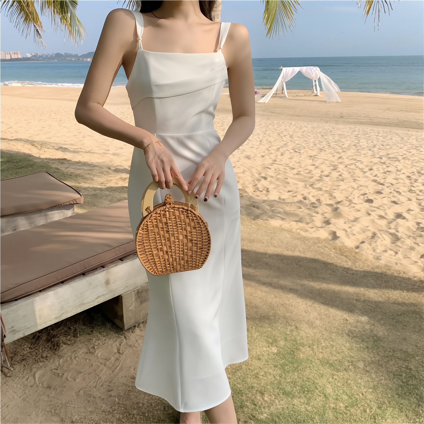 The French Riviera Vacation Dress: White Pearl & Elegance