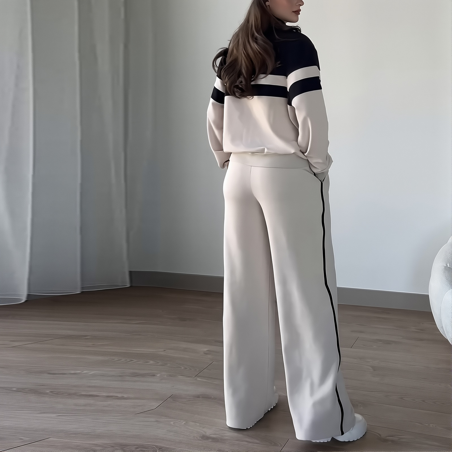 2025 Women's Clothing New Zipper Top Casual Loose Sports Two-piece Set