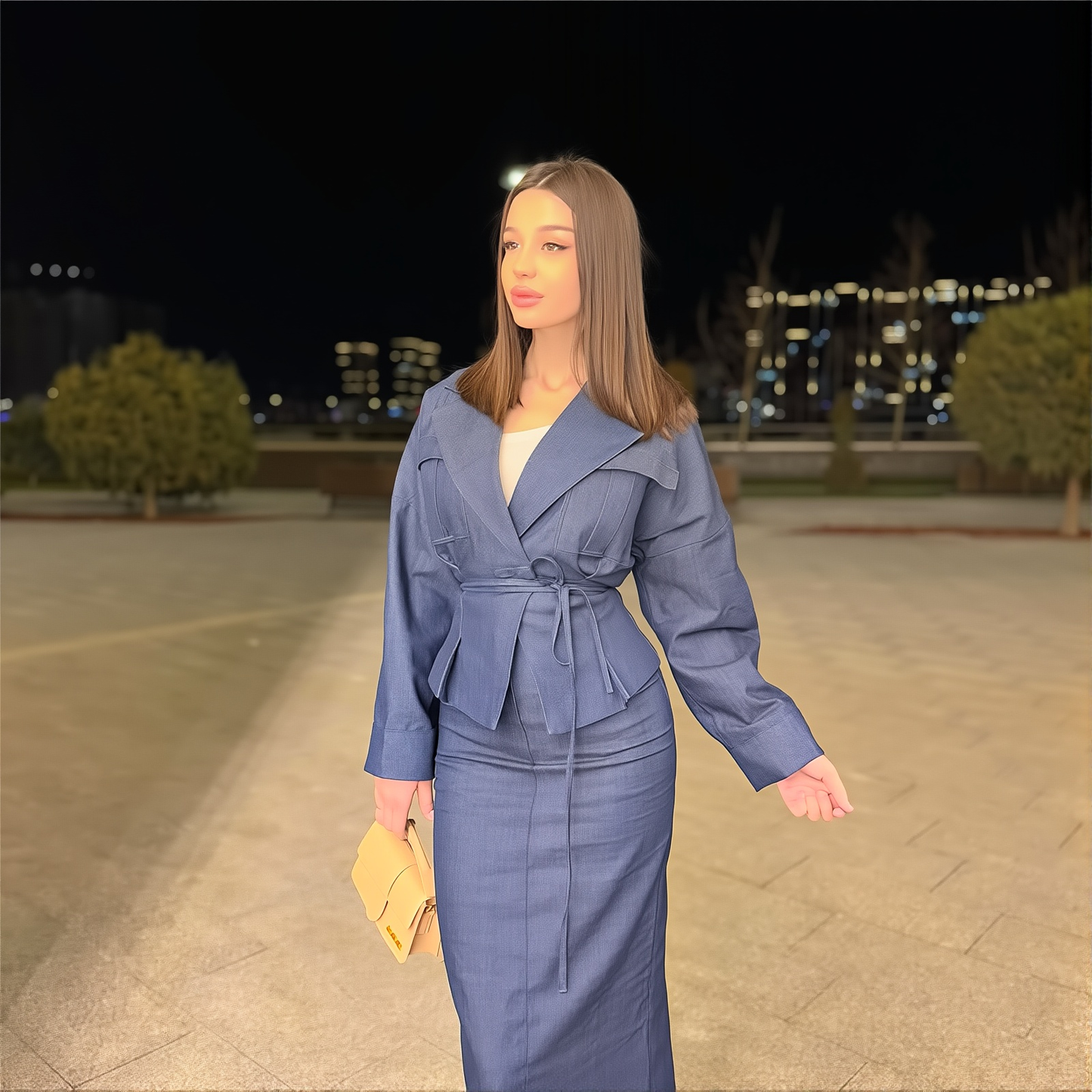 Women's New Lace-up Long Sleeve Elegant Long Sleeve Skirt Suit