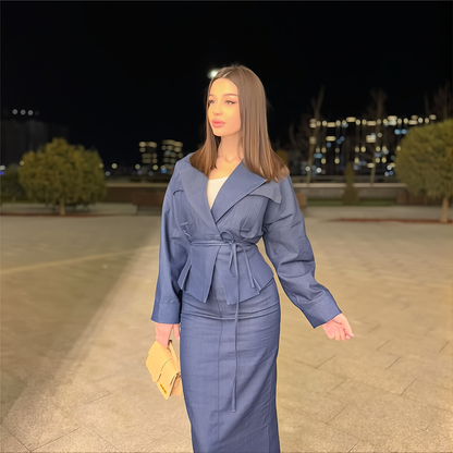 Women's New Lace-up Long Sleeve Elegant Long Sleeve Skirt Suit