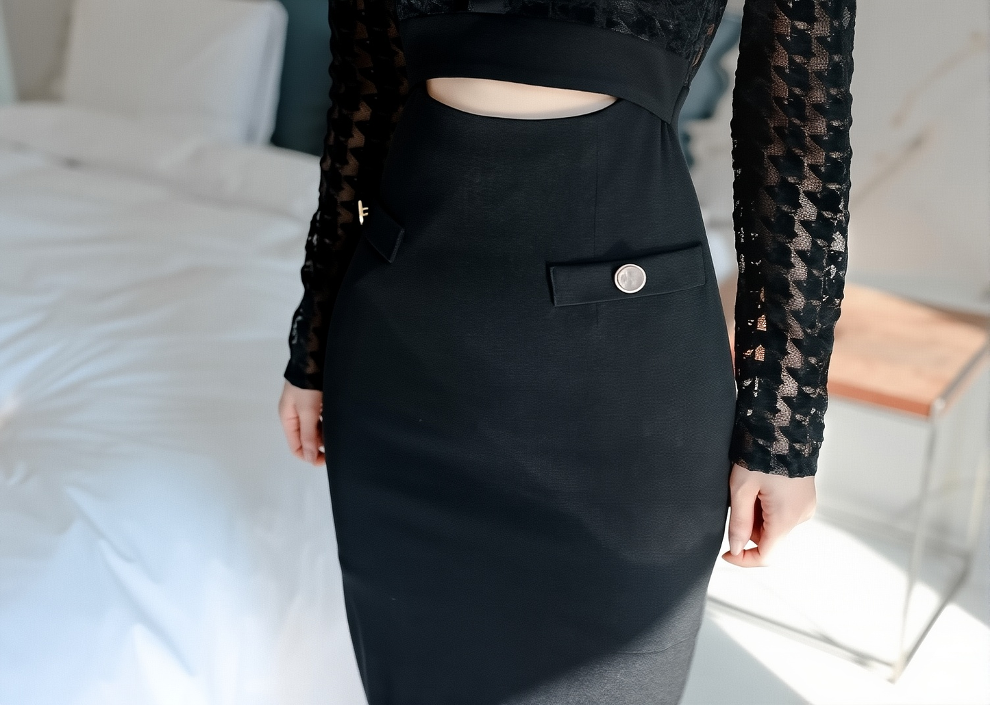 Korean Style Cut Out Dress 2025 - Fake Two-Piece Round Neck Hip-Hugging Midi for Women