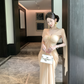 New French Light Luxury Celebrity High-end One-shoulder Two-piece Mesh Long Noble Dress