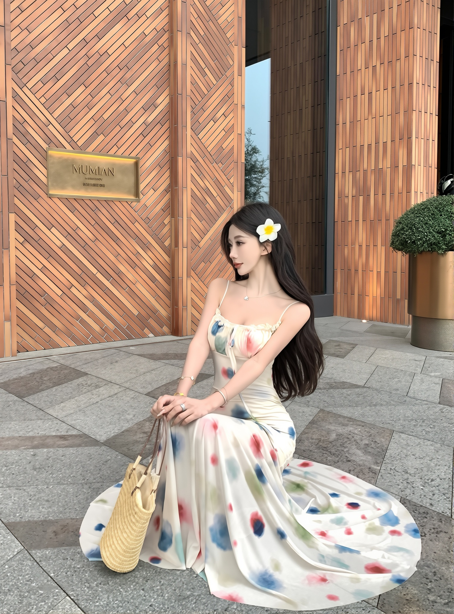 Elegant Vacation Summer Watercolor Sling Dress Women's Spring And Summer Short Long Irregular Skirt Fishtail Skirt