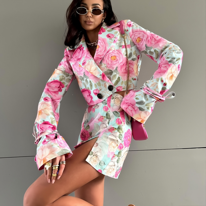 Women' Fashion Skirt Suit New Lapel Long-sleeved Top High-waisted Skirt Two-piece Set