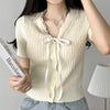 Tied V-neck Ice Silk Short Sleeve Knitwear Women's Short Top