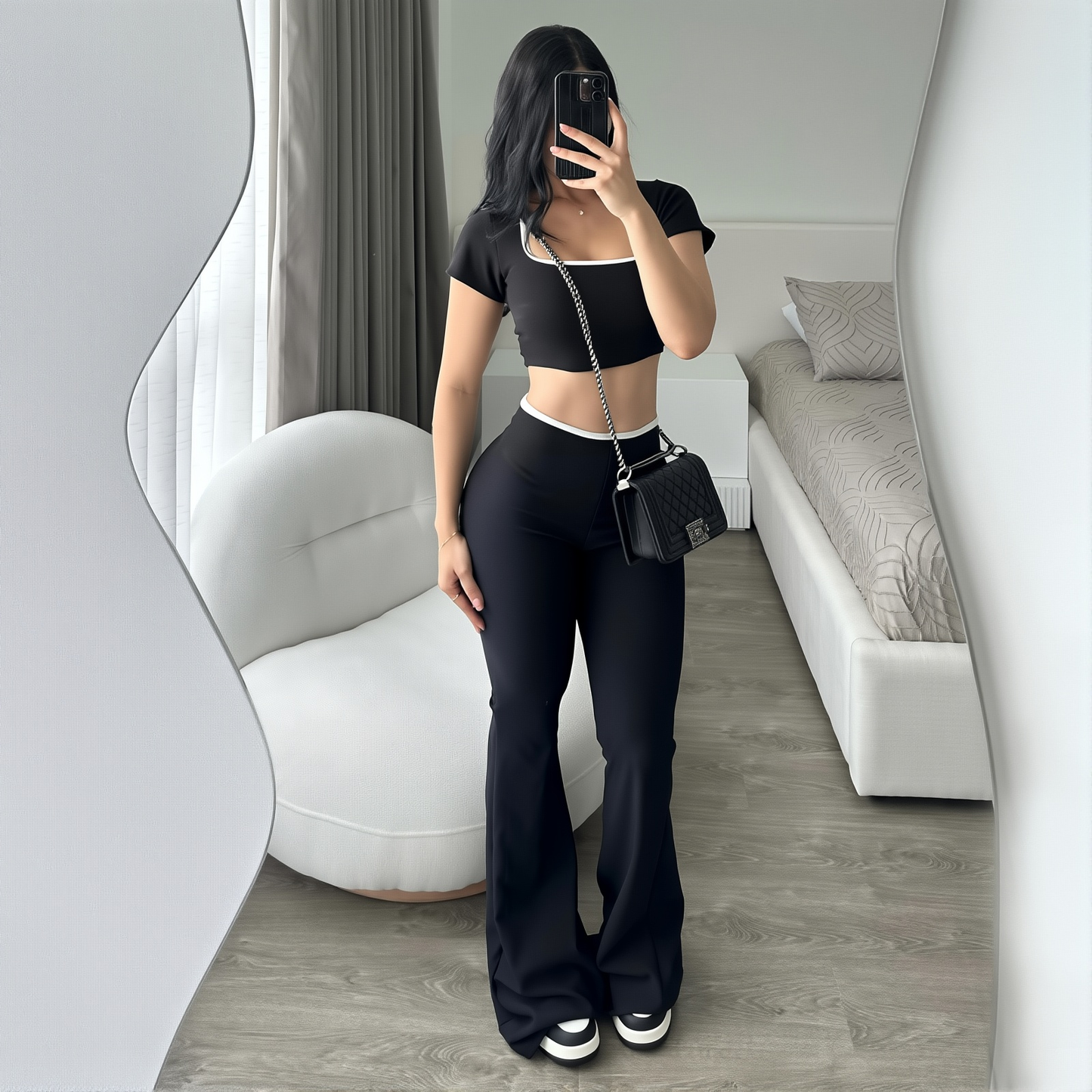 Women's Wear Spring And Summer Big Square Collar Short Navel Low Waist Micro Horn Slimming Knitted Suit