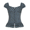 French Style Retro Anti-aging All-match Plaid Wooden Ear Square Collar Shirt For Women