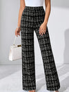 Woven Plaid High Waist Straight Women's Pants