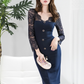 Women's Clothing  Spring New Socialite Temperament V-neck Lace Hollow Slim Hip Dress