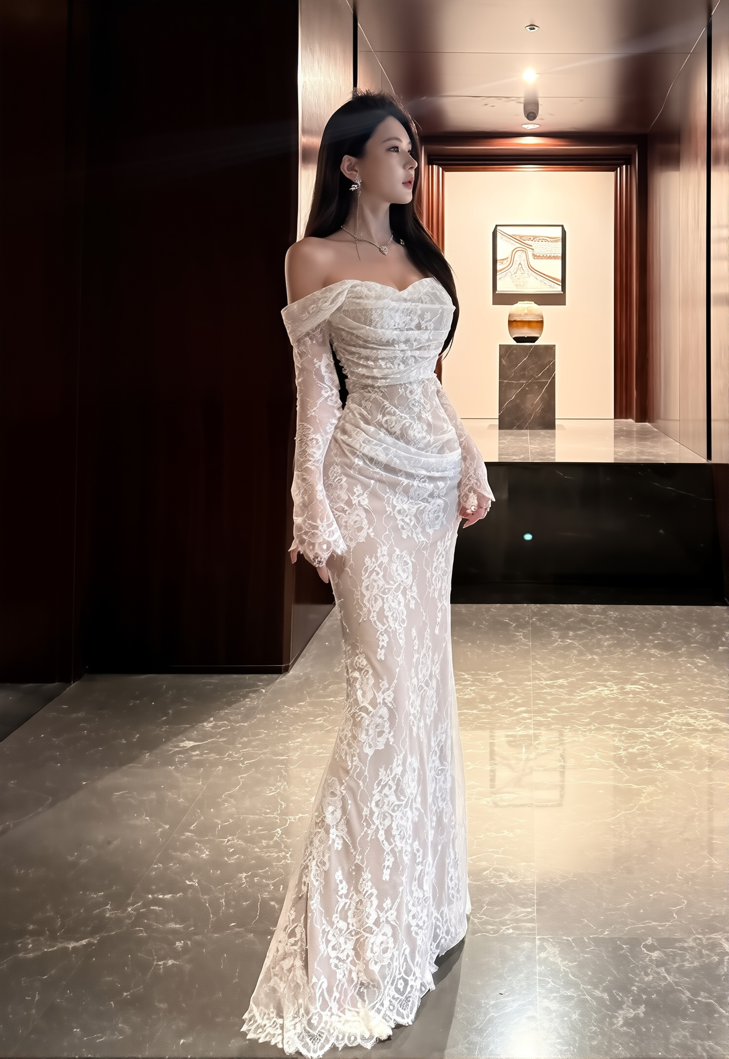 Strapless Lace Fishtail Gown with Built-In Shapewear - Waist Slimming Evening Dress for Gala & Banquet
