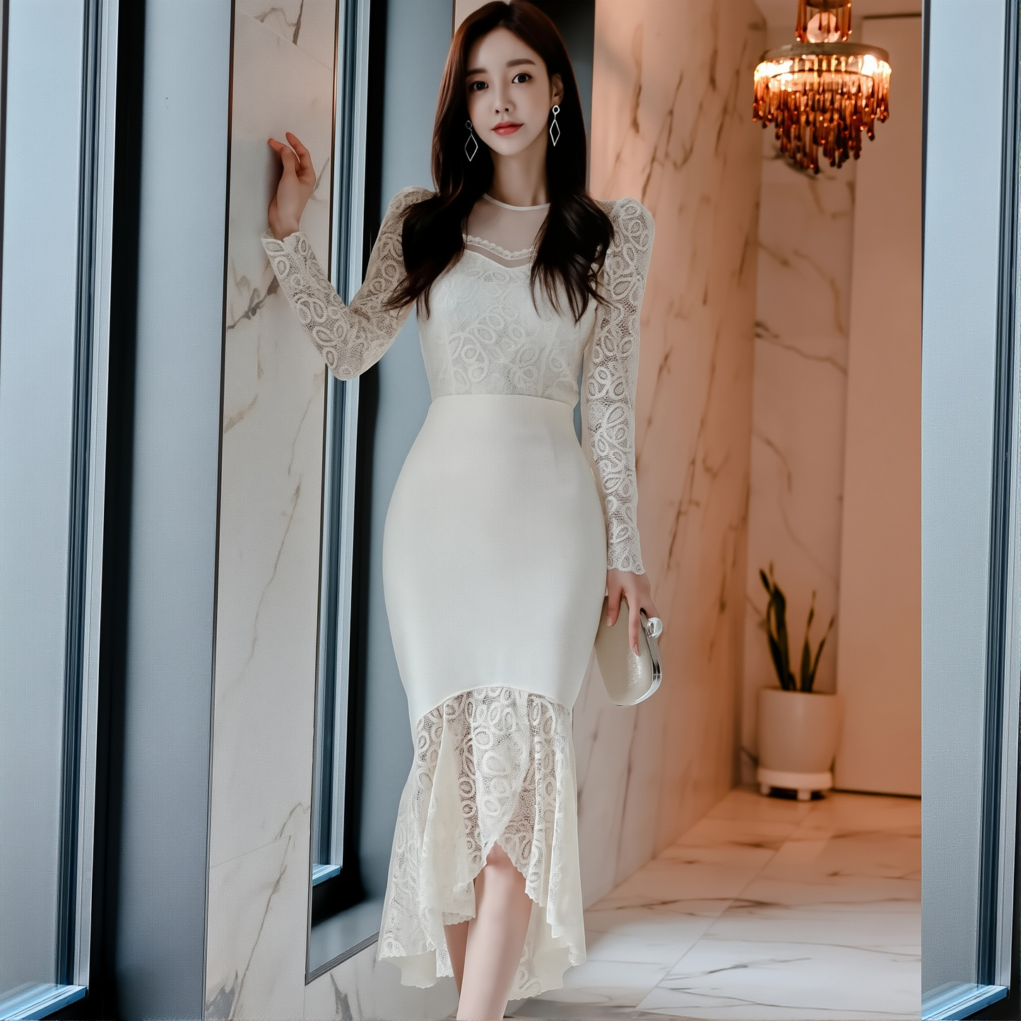 French Style Fashionable Sexy Dress 2025 Spring New Korean Style Slim Women's Lace Hip-Hugging Fishtail Skirt