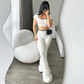 Women's Wear Spring And Summer Big Square Collar Short Navel Low Waist Micro Horn Slimming Knitted Suit