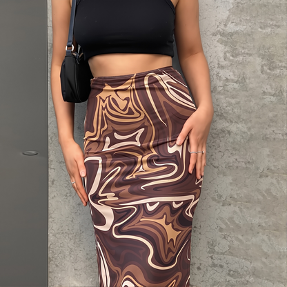 Autumn And Winter New Women& High Waist Hip Sexy Slim-Fit Elegant Printed Skirt For Women