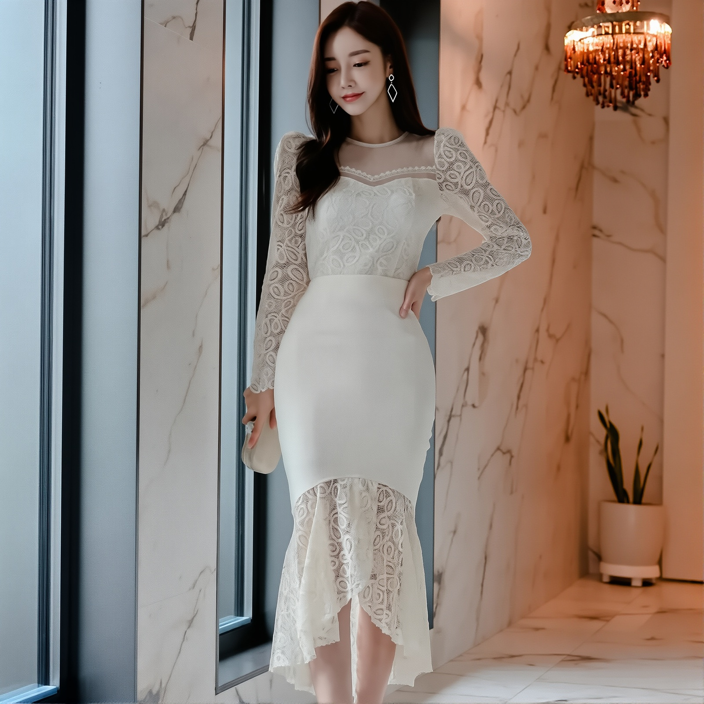 French Style Fashionable Sexy Dress 2025 Spring New Korean Style Slim Women's Lace Hip-Hugging Fishtail Skirt