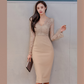 New Style Socialite Fashion Elegant V Neck Lace High Waist Women's Slimming Look Pencil Skirt