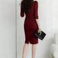 French Korean Office Dress: Slim Three-Quarter Sleeve Hip-Covering Pencil Dress