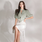 Summer Korean Polka Dot Two-Piece Set - Ribbon Lantern Sleeve Shirt & High Waist Skirt