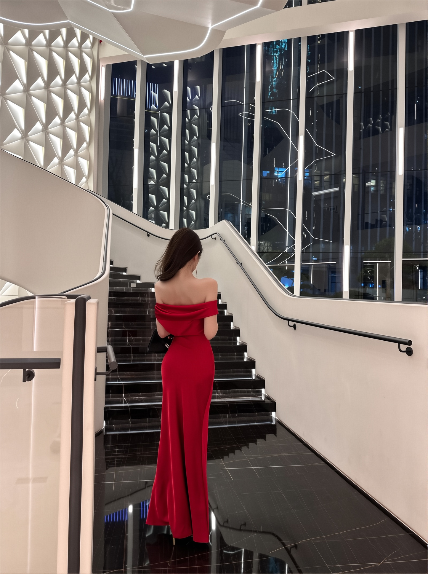 French Sloping Shoulder Red Engagement Dress - Lady Style Hip-Covering Bride's Gown