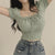 Square Collar Drawstring Short Knitwear Slim Top