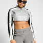 Fashionable All-match Collar Long-sleeved Leather Jacket Women's 2025 Spring And Summer New Distinctive Contrast Color Short Zipper Top