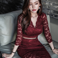 The Socialite Evening Dress: Sexy Slim Fit Lace with V-Neck & Waist Detail