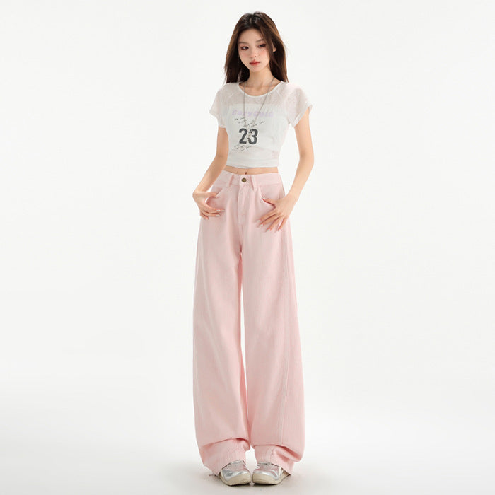 Cherry Blossom Wide Leg Draping Mop Jeans