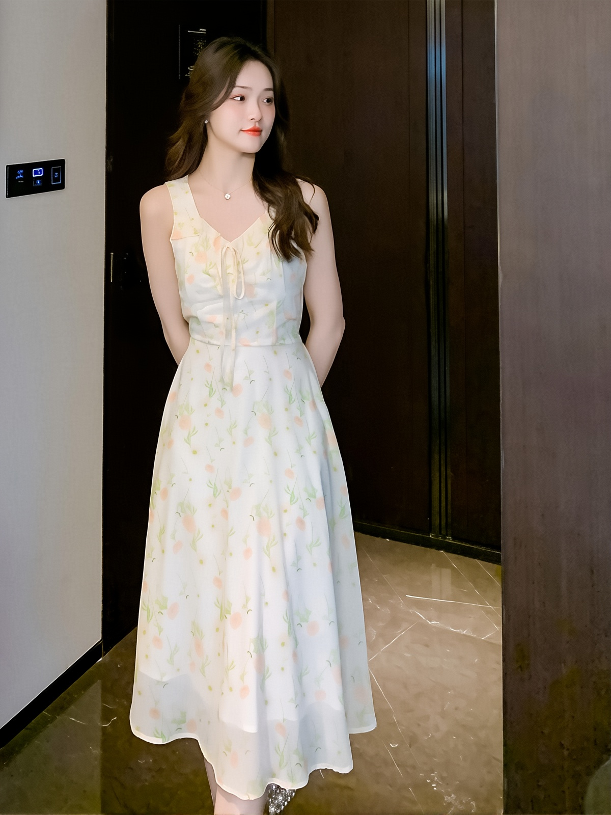 Real Shot Of Summer Sweet Ladylike Floral Suspender Dress, Feminine, Whitening And Slimming Sleeveless Long Skirt