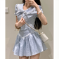 Chanel Style Two-piece Set French Tea Break Lace Double-layer Collar Short Shirt Ruffled A- Line Short Skirt Suit Women