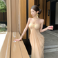New French Light Luxury Celebrity High-end One-shoulder Two-piece Mesh Long Noble Dress