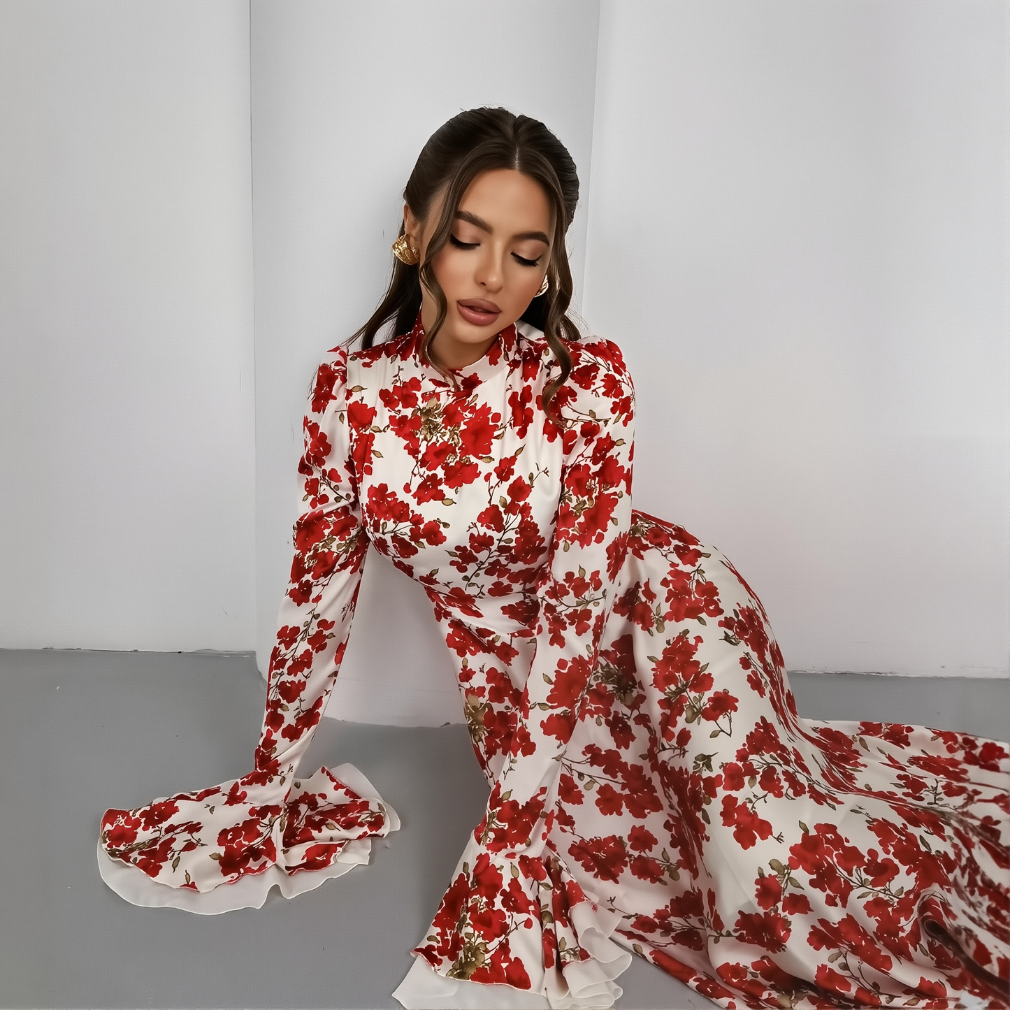 New Printed French Floral Slim-fit Strap Dress