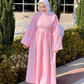 Women's Muslim Style New Three-dimensional Bow Sweet Age-reducing Waist Pink Dress