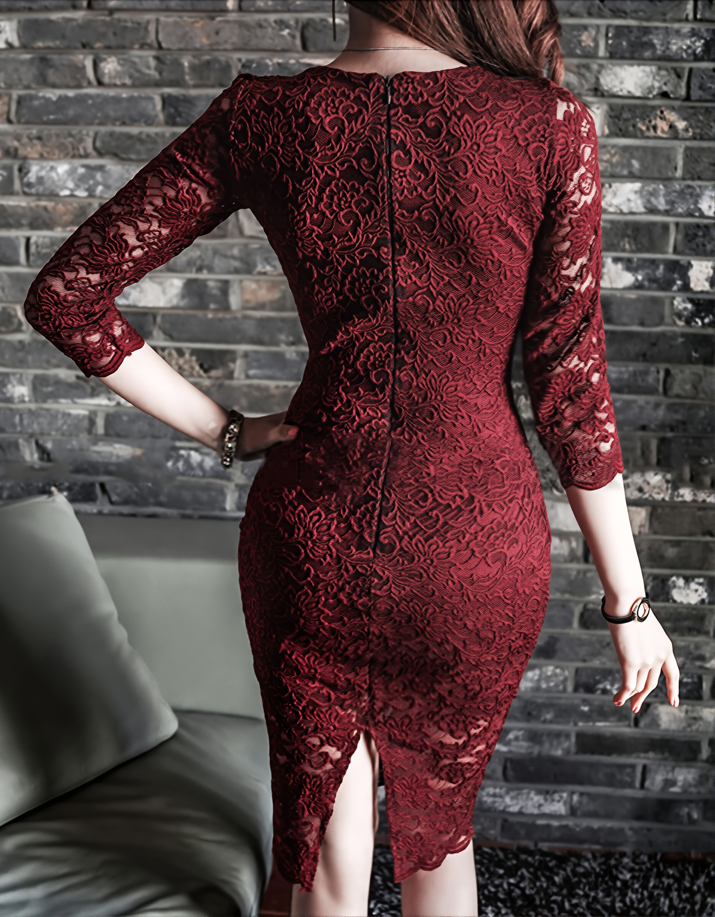 The Socialite Evening Dress: Sexy Slim Fit Lace with V-Neck & Waist Detail
