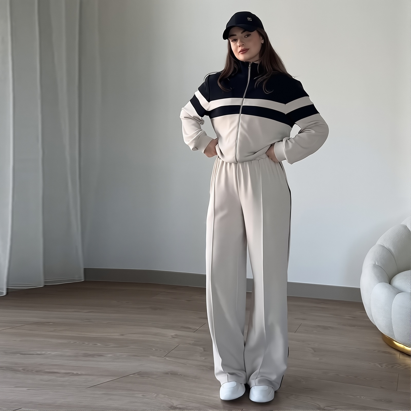 2025 Women's Clothing New Zipper Top Casual Loose Sports Two-piece Set