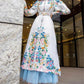 Fashion Puff Sleeves Lapel Robe Arabic Women's Digital Printed Mid Waist Long Dress