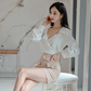 Cross-Border Set 2025 Autumn New Style Socialite Fashion V-Neck Long-Sleeve Top + High-Waisted Pencil Skirt Two-Piece Set