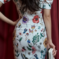 Korean Puff Sleeve Dress - V Neck Slim Fit Printed Midi For Women
